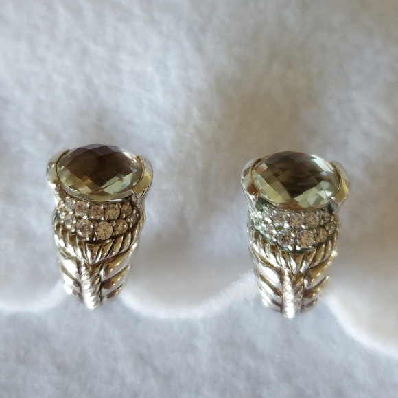 Green quartz Judith Ripka sterling silver crossover hoop earrings - Picture 2 of 11